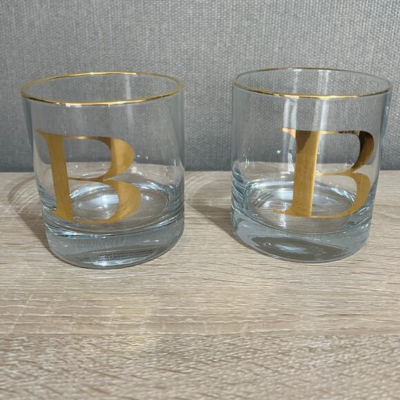 Pasabahce 2 Monogramed"B" Old Fashioned Low Ball Glass from Pasabahce Gold Rim - Picture 2 of 10